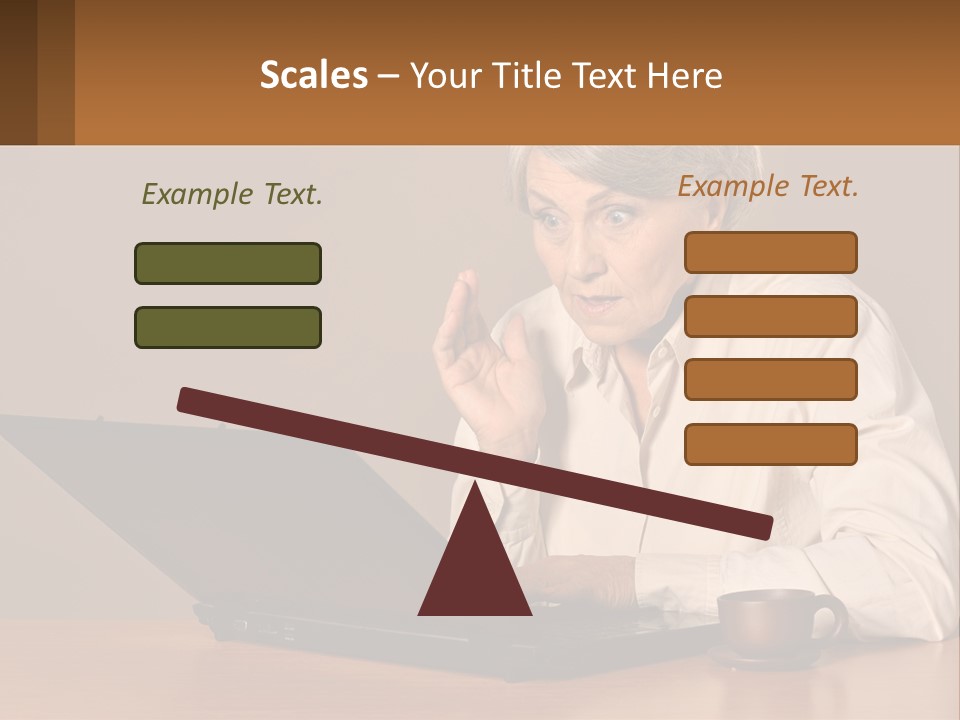 A Woman Sitting At A Table With A Laptop In Front Of Her PowerPoint Template