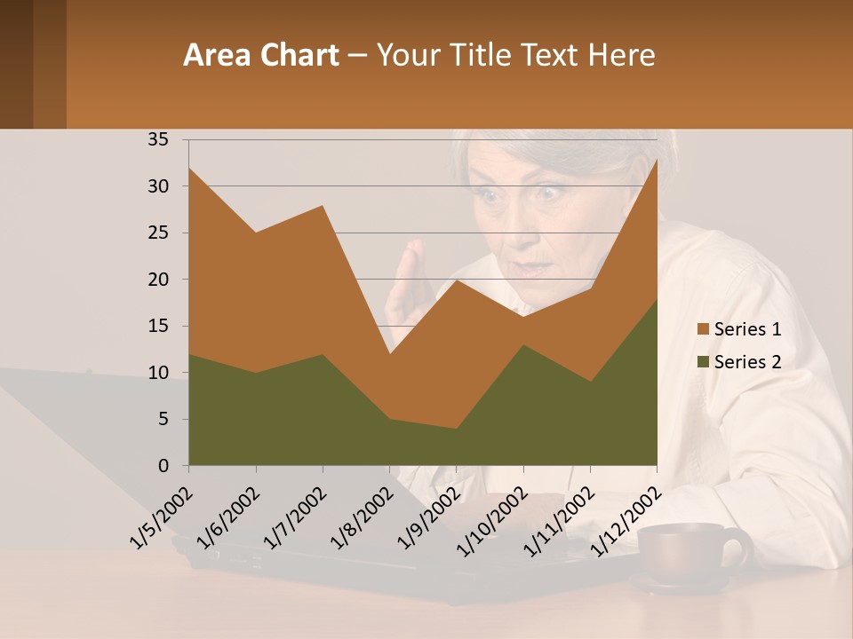 A Woman Sitting At A Table With A Laptop In Front Of Her PowerPoint Template
