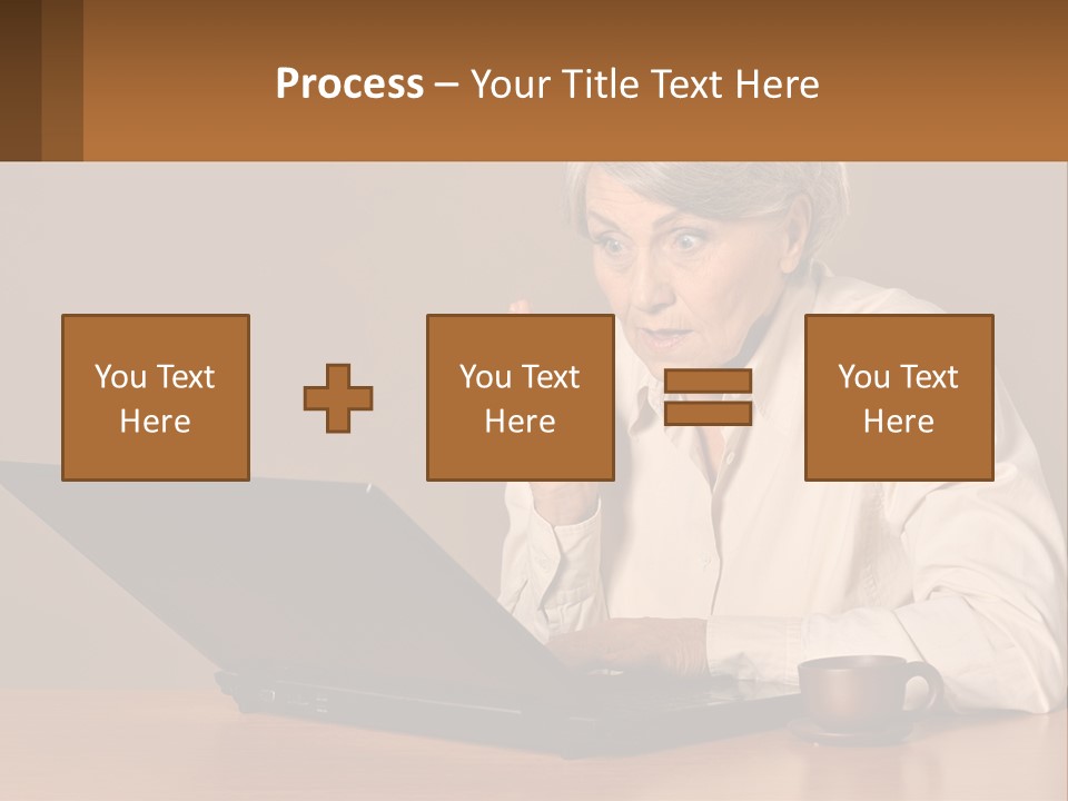 A Woman Sitting At A Table With A Laptop In Front Of Her PowerPoint Template