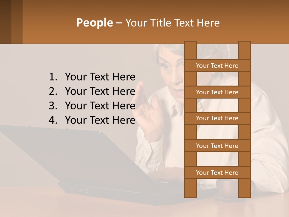 A Woman Sitting At A Table With A Laptop In Front Of Her PowerPoint Template