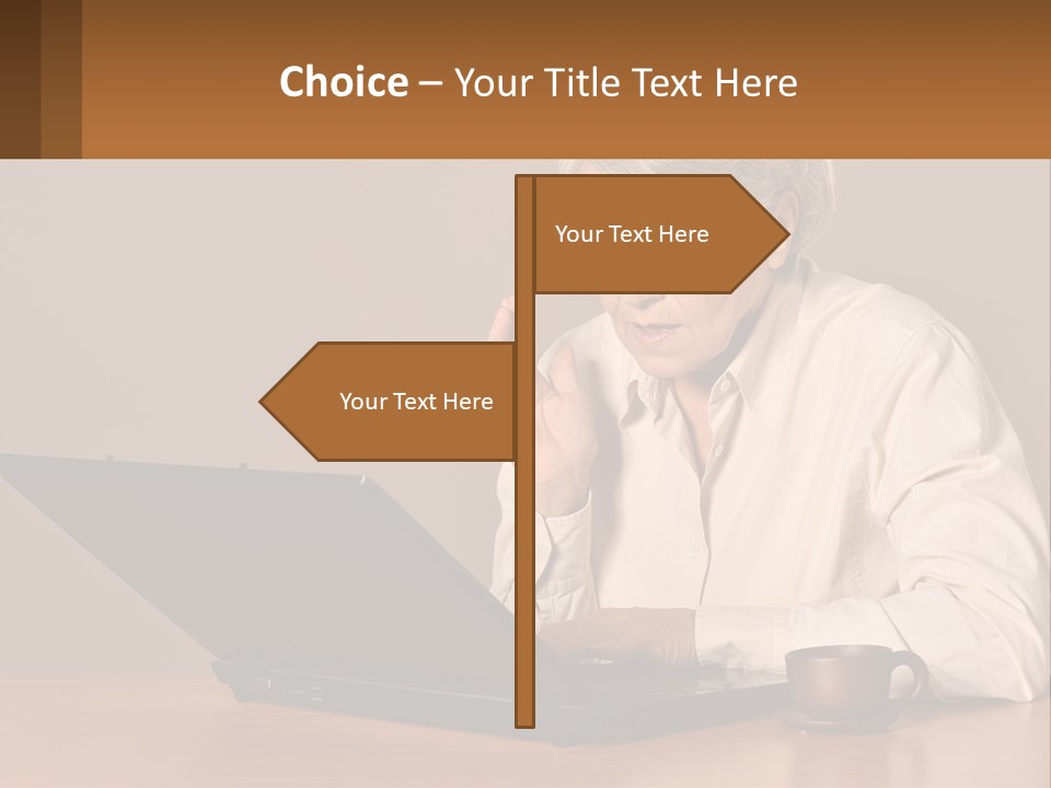 A Woman Sitting At A Table With A Laptop In Front Of Her PowerPoint Template