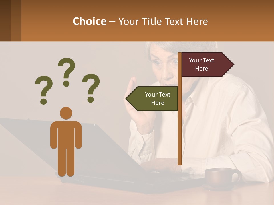 A Woman Sitting At A Table With A Laptop In Front Of Her PowerPoint Template