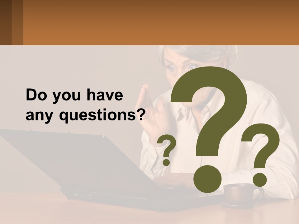 A Woman Sitting At A Table With A Laptop In Front Of Her PowerPoint Template