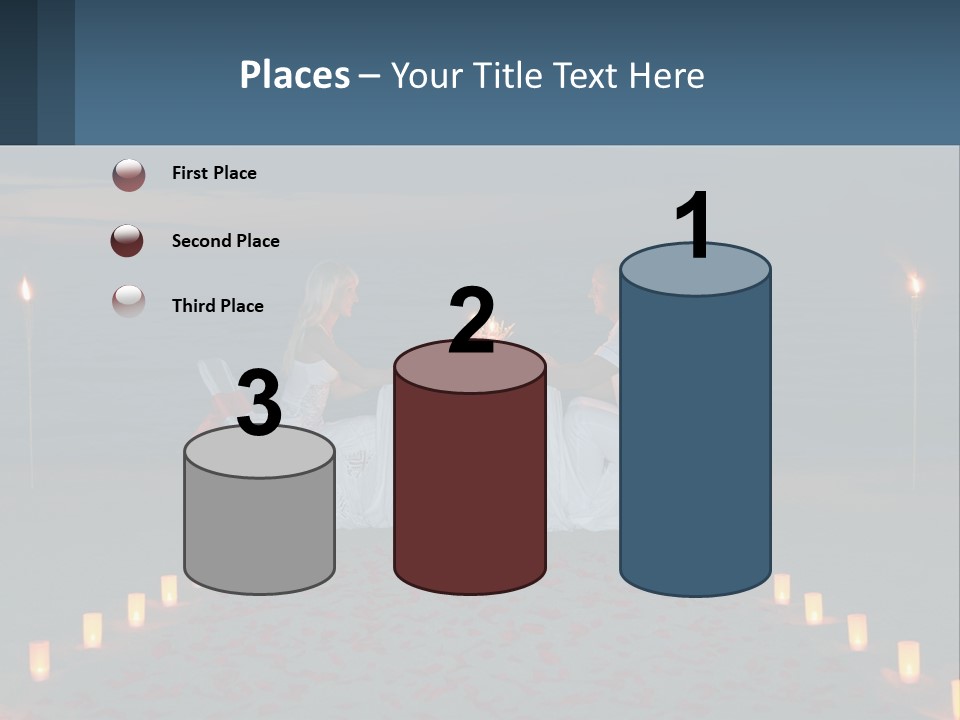 A Man And Woman Sitting At A Table On The Beach PowerPoint Template