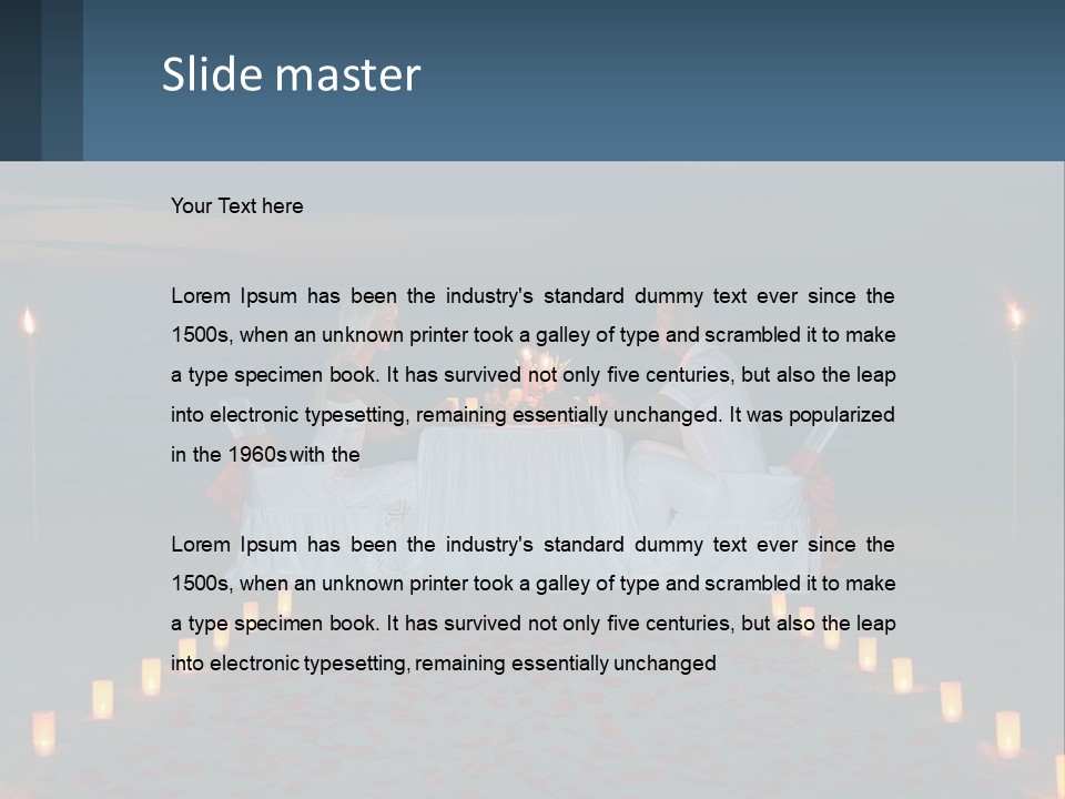 A Man And Woman Sitting At A Table On The Beach PowerPoint Template