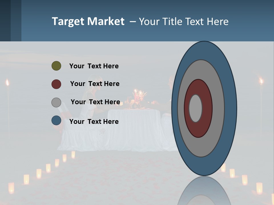 A Man And Woman Sitting At A Table On The Beach PowerPoint Template