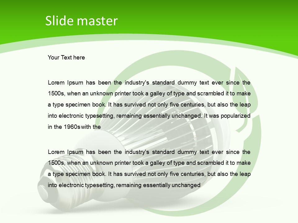 A Light Bulb On A Green And White Background PowerPoint Template