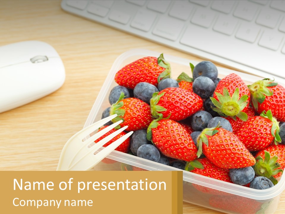 A Plastic Container Filled With Strawberries And Blueberries PowerPoint Template
