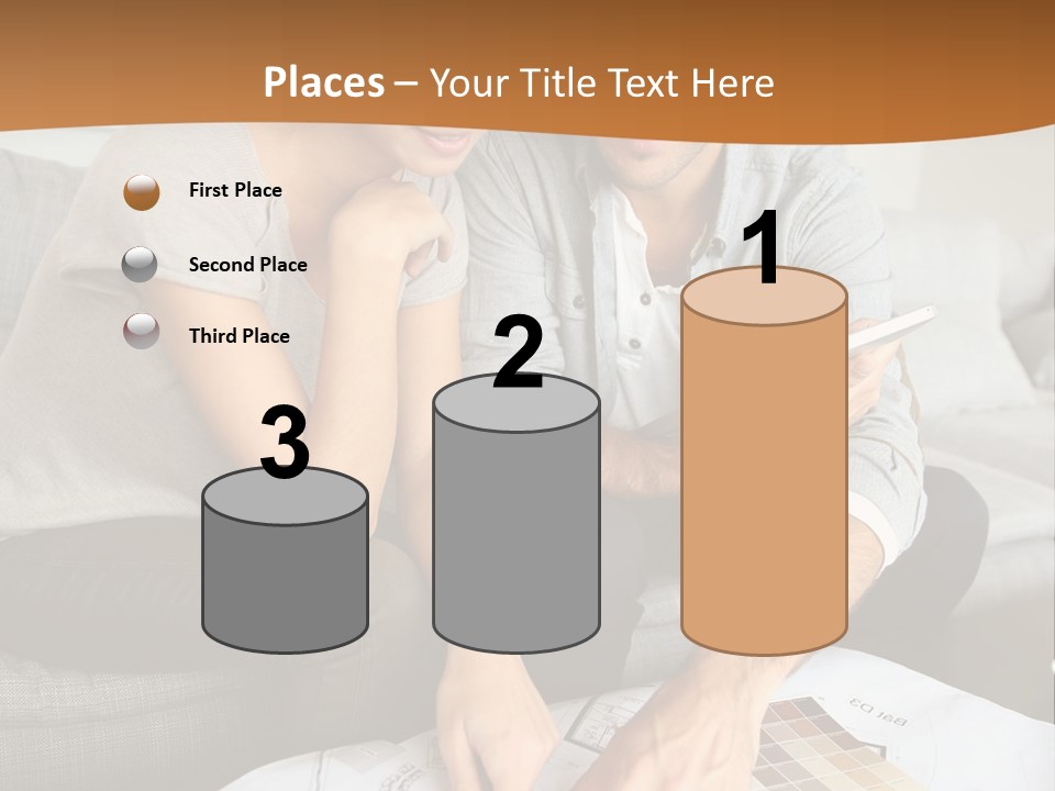 A Man And Woman Looking At Blueprints On A Table PowerPoint Template