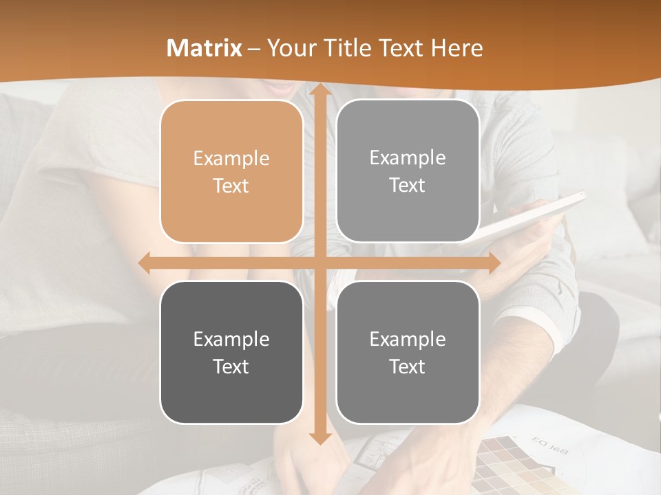 A Man And Woman Looking At Blueprints On A Table PowerPoint Template