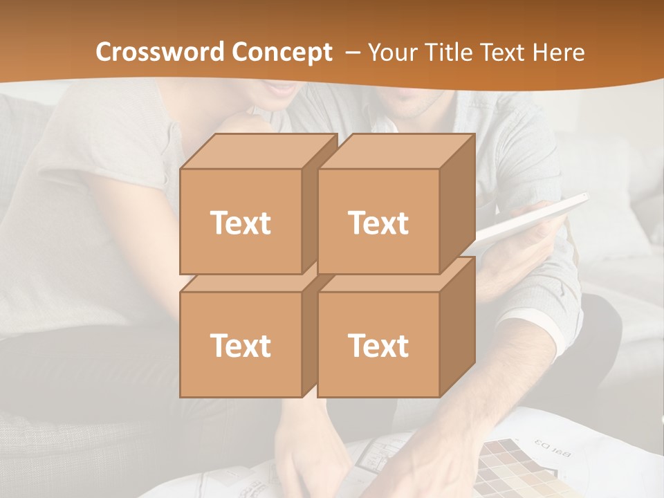 A Man And Woman Looking At Blueprints On A Table PowerPoint Template