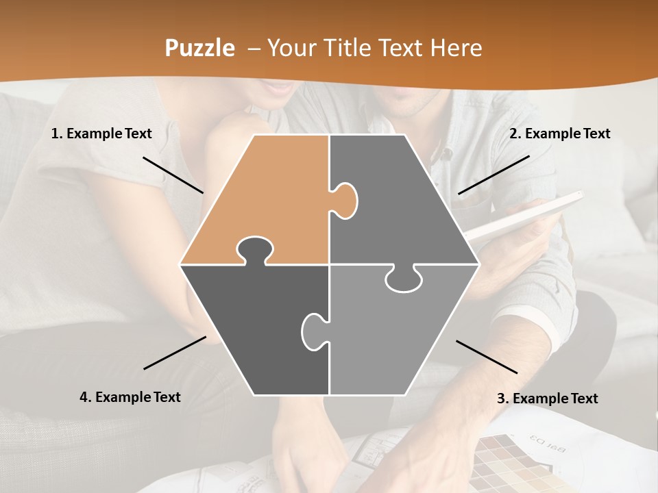 A Man And Woman Looking At Blueprints On A Table PowerPoint Template
