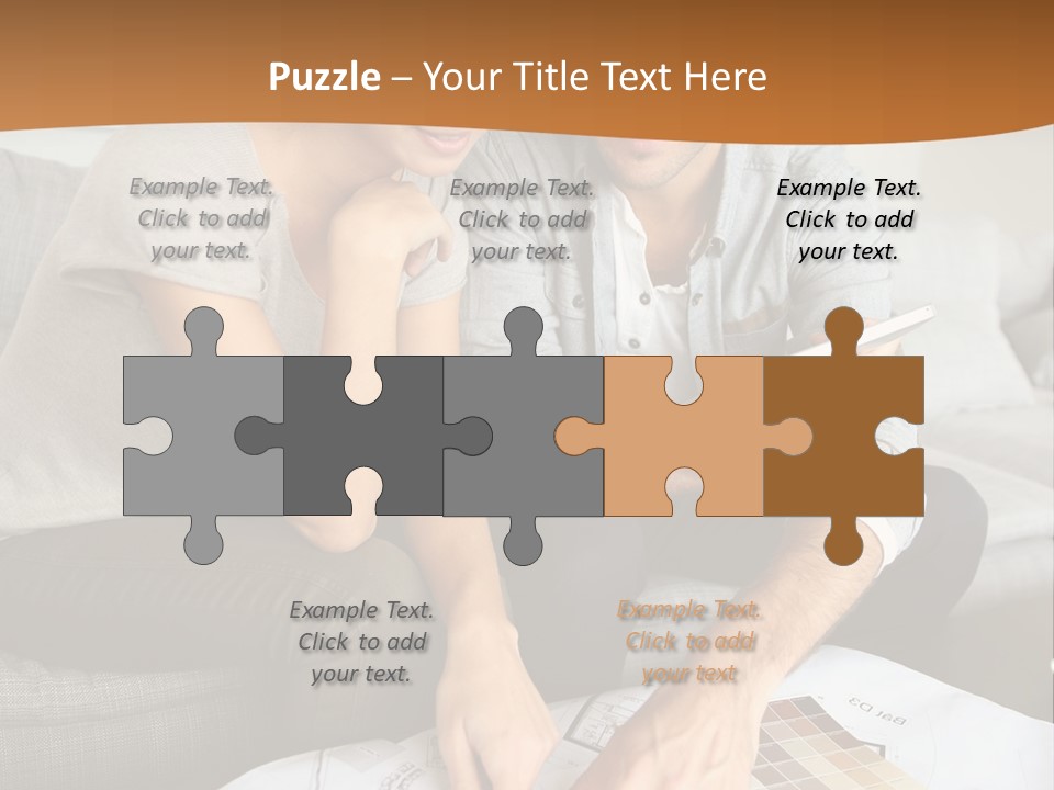 A Man And Woman Looking At Blueprints On A Table PowerPoint Template