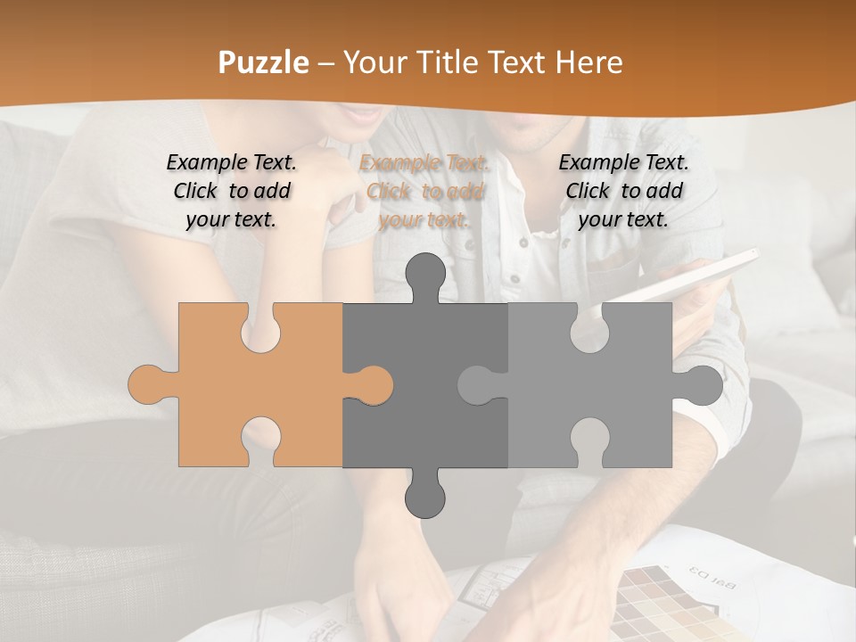 A Man And Woman Looking At Blueprints On A Table PowerPoint Template