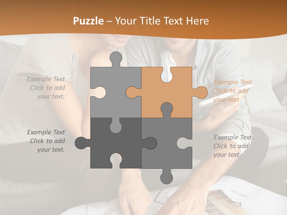 A Man And Woman Looking At Blueprints On A Table PowerPoint Template