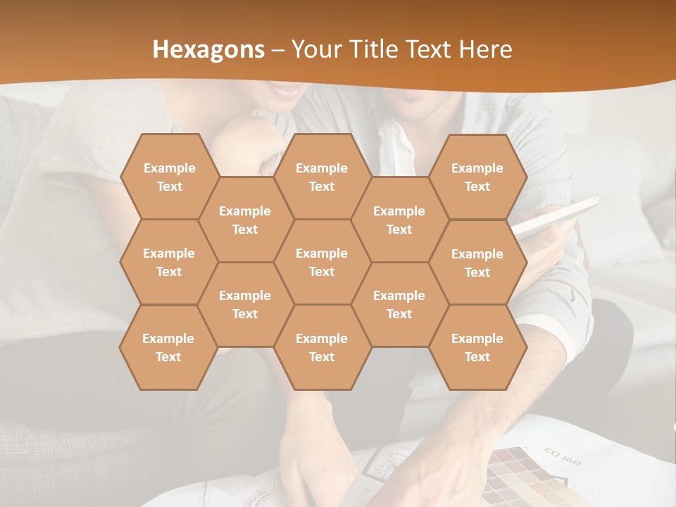 A Man And Woman Looking At Blueprints On A Table PowerPoint Template