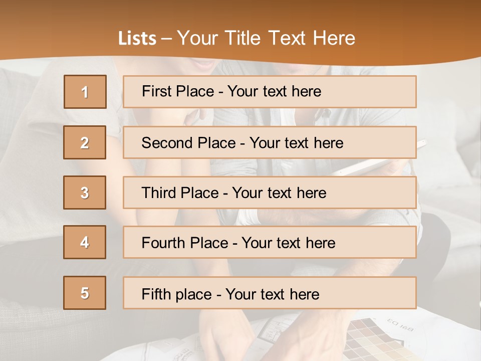 A Man And Woman Looking At Blueprints On A Table PowerPoint Template