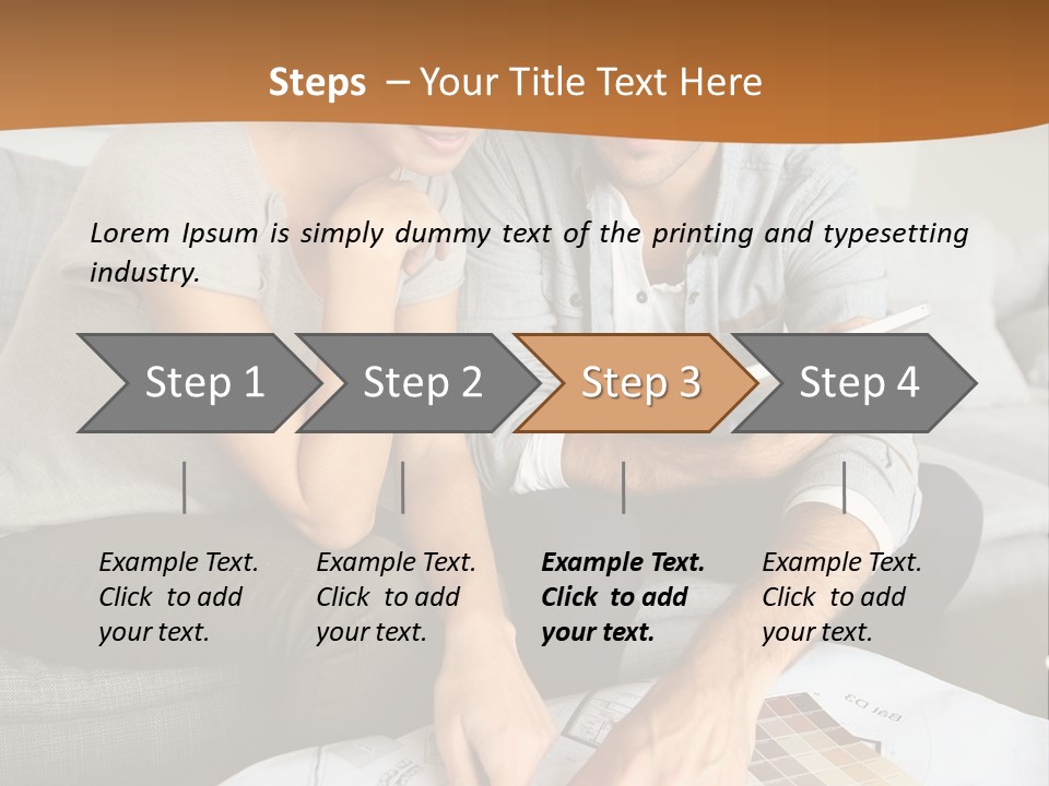 A Man And Woman Looking At Blueprints On A Table PowerPoint Template