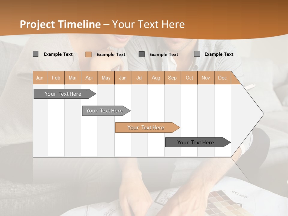 A Man And Woman Looking At Blueprints On A Table PowerPoint Template