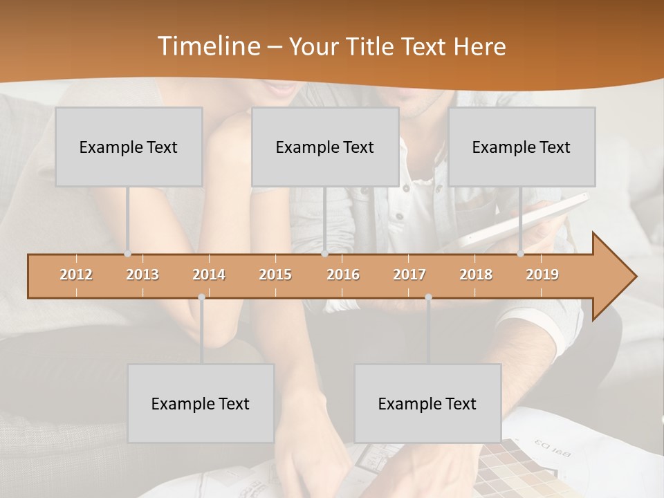 A Man And Woman Looking At Blueprints On A Table PowerPoint Template