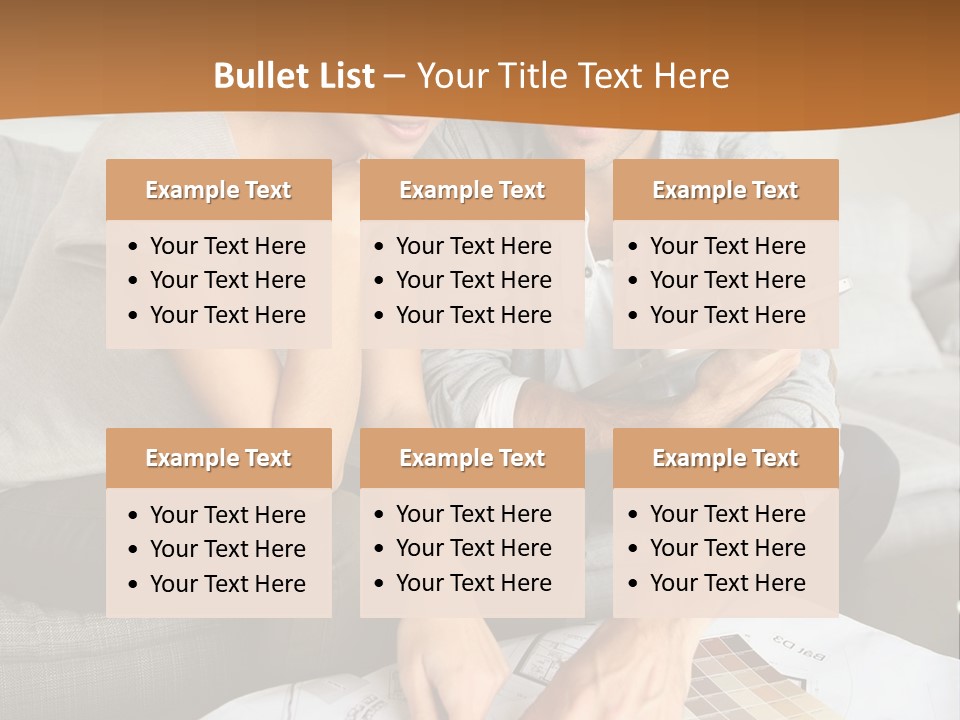 A Man And Woman Looking At Blueprints On A Table PowerPoint Template