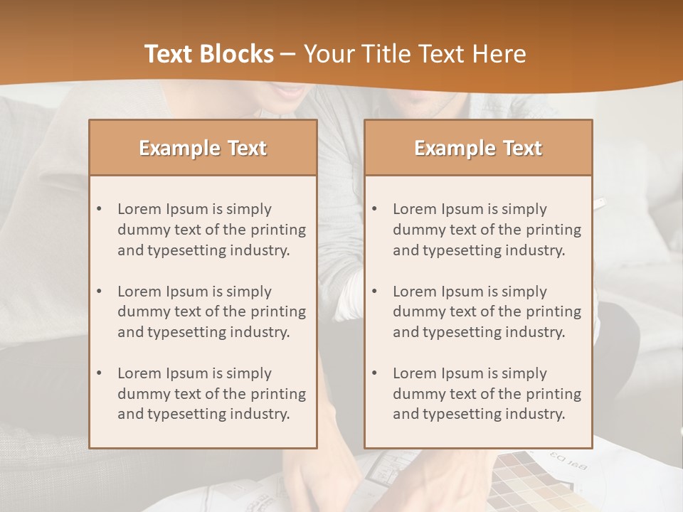 A Man And Woman Looking At Blueprints On A Table PowerPoint Template