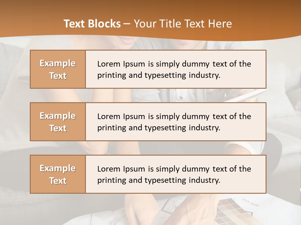 A Man And Woman Looking At Blueprints On A Table PowerPoint Template