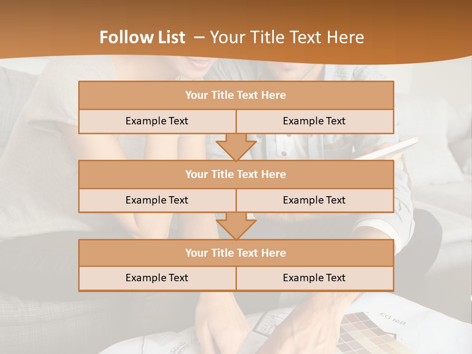 A Man And Woman Looking At Blueprints On A Table PowerPoint Template