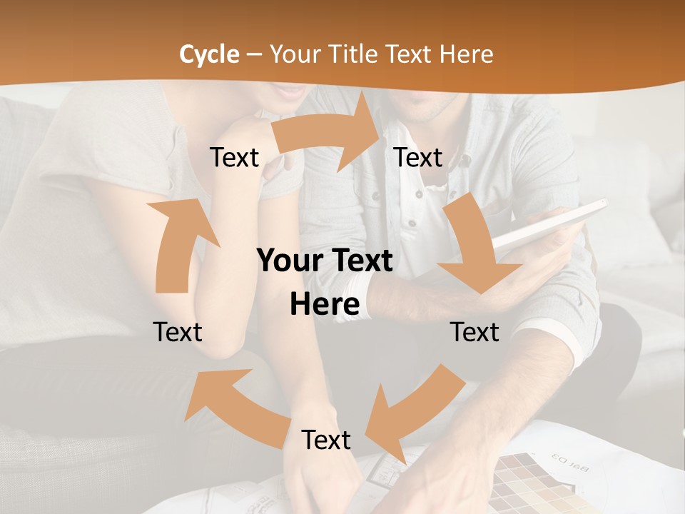 A Man And Woman Looking At Blueprints On A Table PowerPoint Template