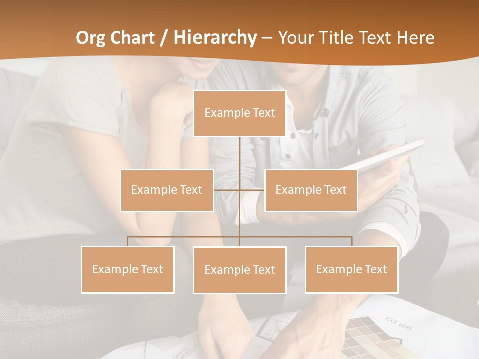 A Man And Woman Looking At Blueprints On A Table PowerPoint Template
