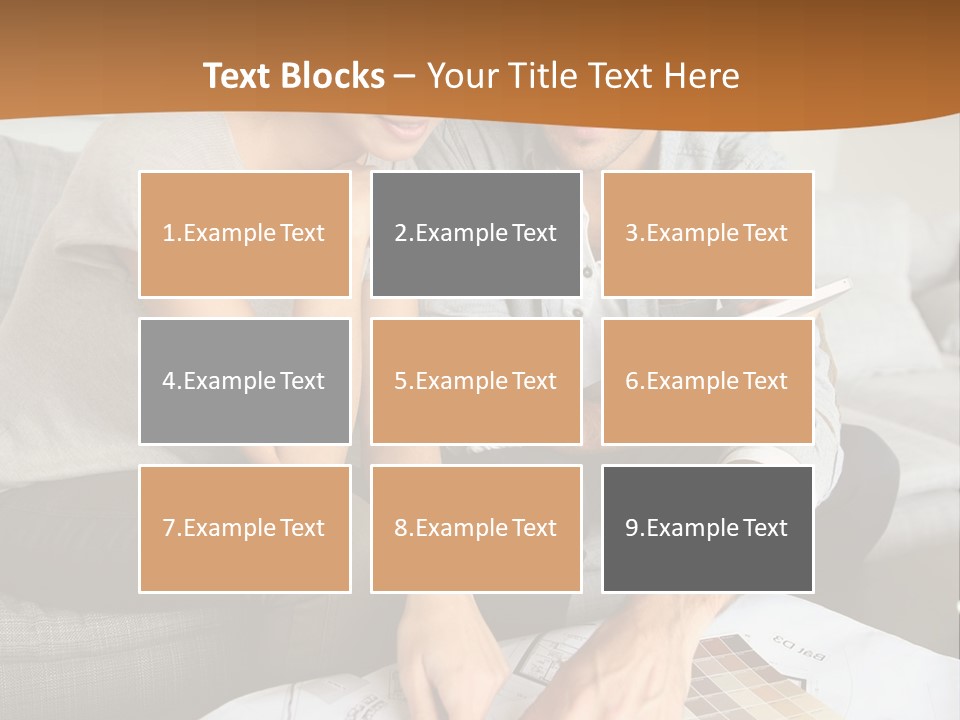 A Man And Woman Looking At Blueprints On A Table PowerPoint Template