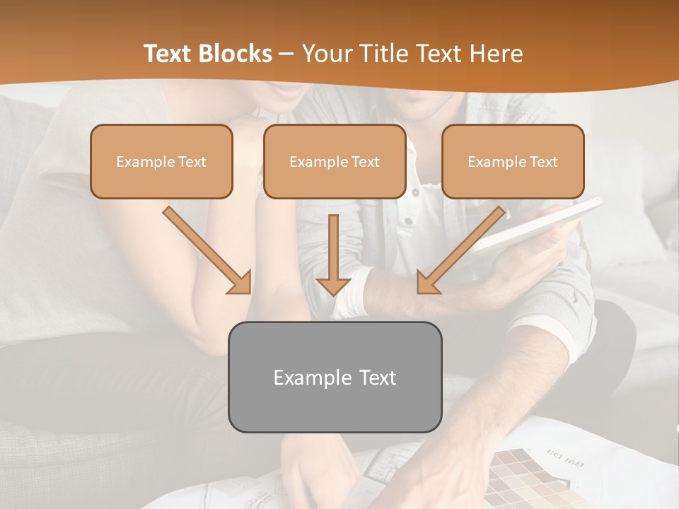 A Man And Woman Looking At Blueprints On A Table PowerPoint Template