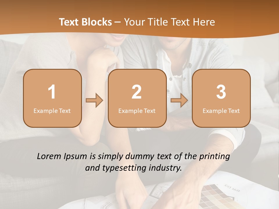 A Man And Woman Looking At Blueprints On A Table PowerPoint Template