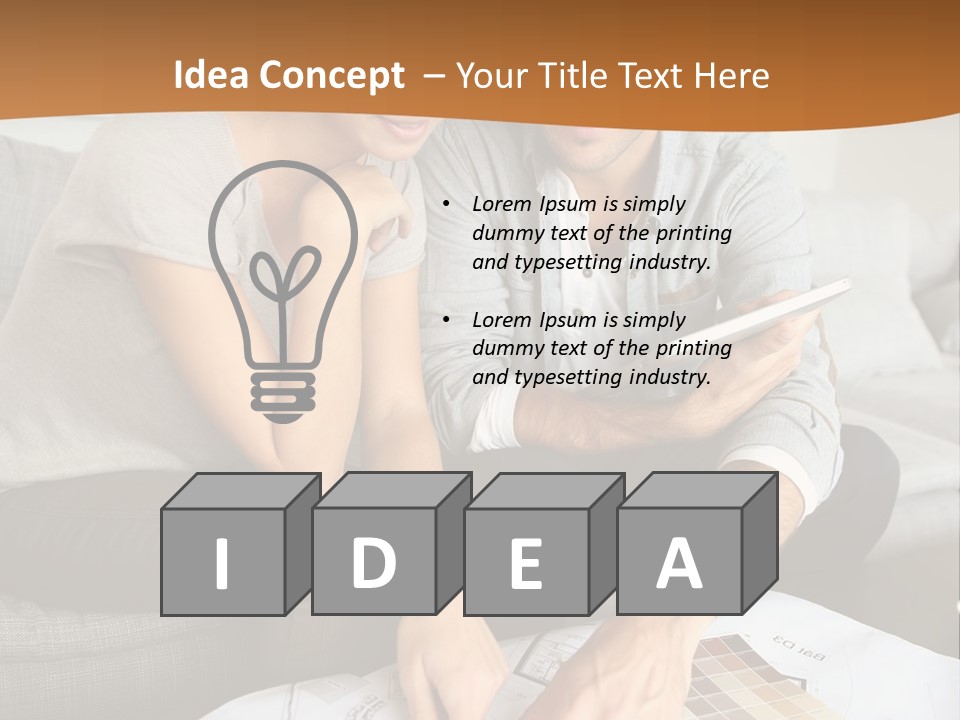 A Man And Woman Looking At Blueprints On A Table PowerPoint Template