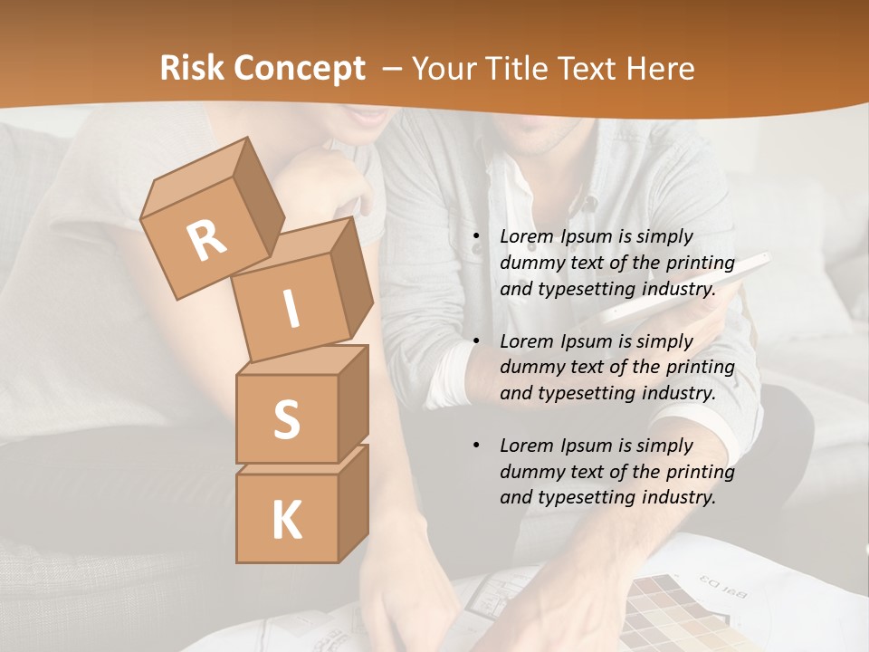 A Man And Woman Looking At Blueprints On A Table PowerPoint Template
