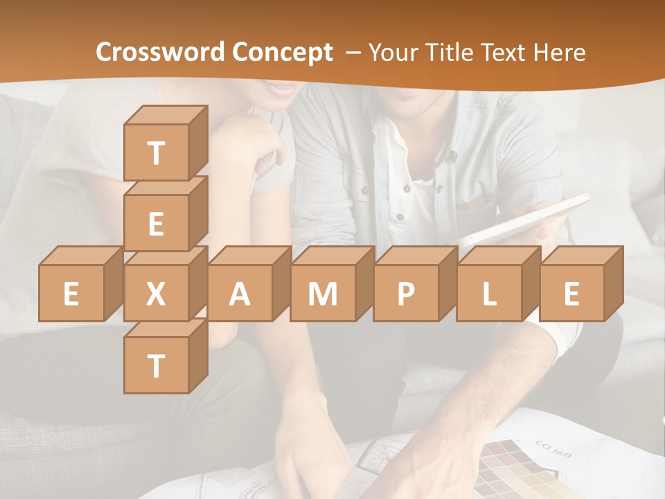 A Man And Woman Looking At Blueprints On A Table PowerPoint Template