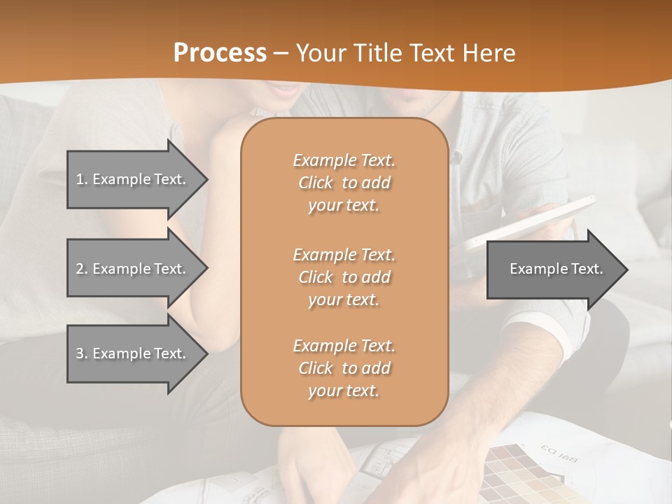 A Man And Woman Looking At Blueprints On A Table PowerPoint Template
