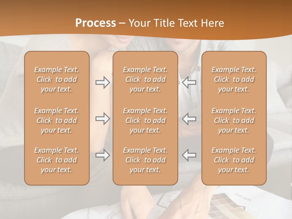 A Man And Woman Looking At Blueprints On A Table PowerPoint Template