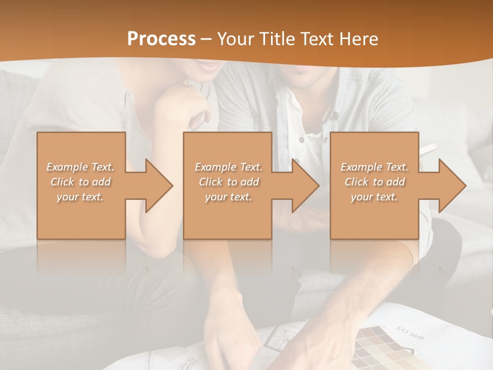 A Man And Woman Looking At Blueprints On A Table PowerPoint Template