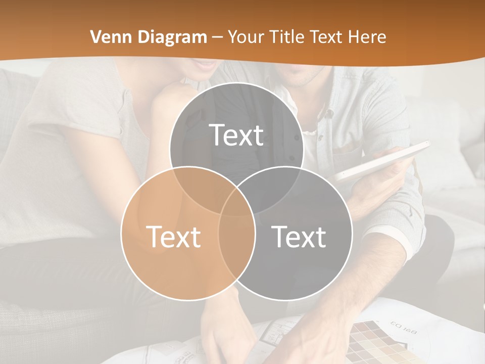 A Man And Woman Looking At Blueprints On A Table PowerPoint Template