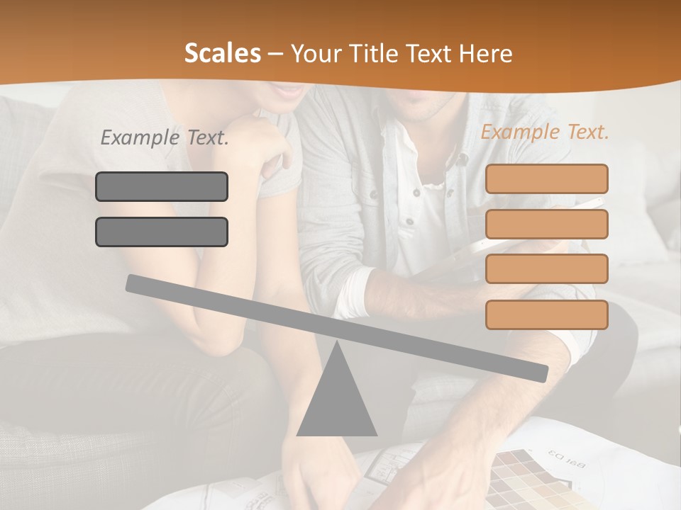 A Man And Woman Looking At Blueprints On A Table PowerPoint Template