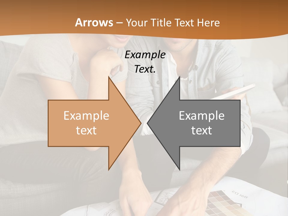 A Man And Woman Looking At Blueprints On A Table PowerPoint Template