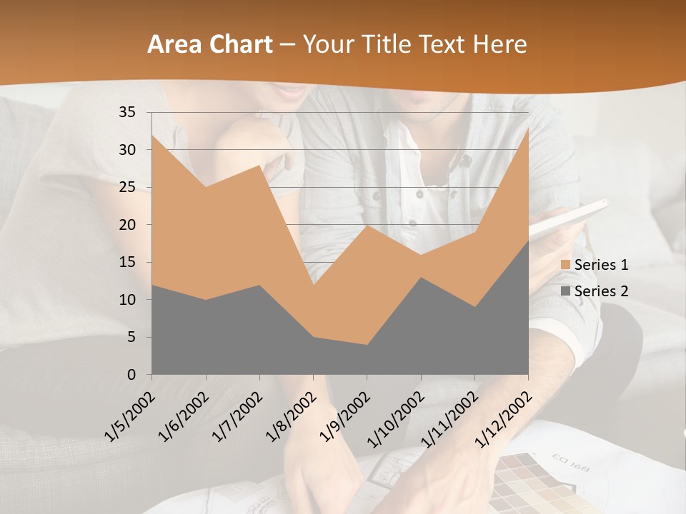 A Man And Woman Looking At Blueprints On A Table PowerPoint Template
