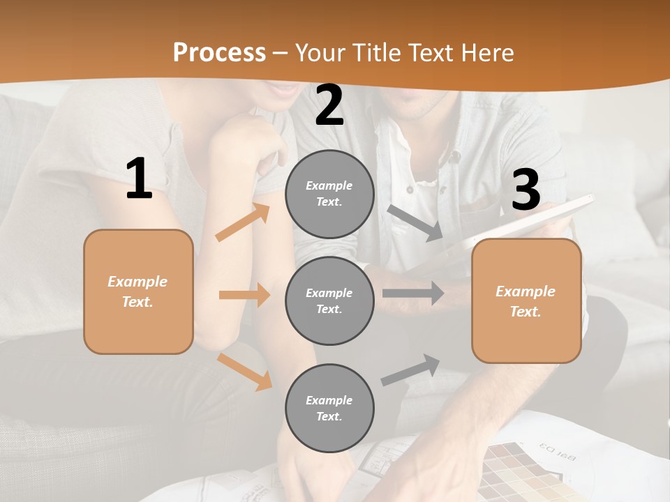 A Man And Woman Looking At Blueprints On A Table PowerPoint Template