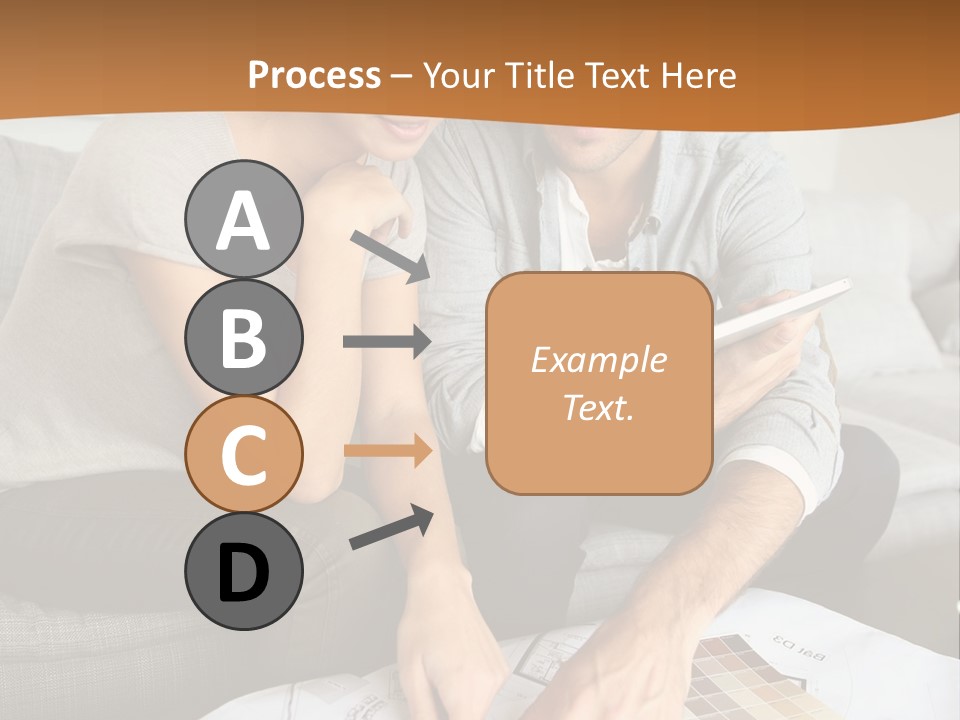 A Man And Woman Looking At Blueprints On A Table PowerPoint Template
