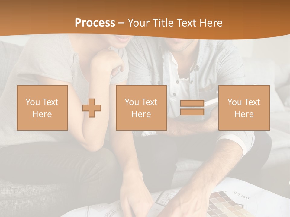 A Man And Woman Looking At Blueprints On A Table PowerPoint Template