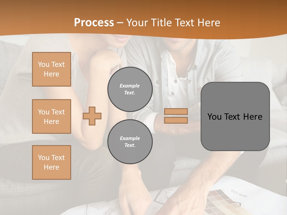 A Man And Woman Looking At Blueprints On A Table PowerPoint Template