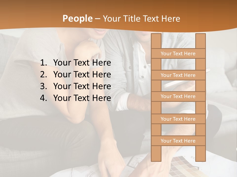 A Man And Woman Looking At Blueprints On A Table PowerPoint Template