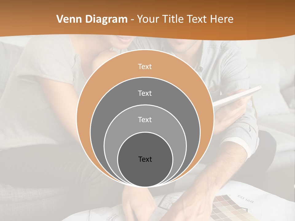 A Man And Woman Looking At Blueprints On A Table PowerPoint Template