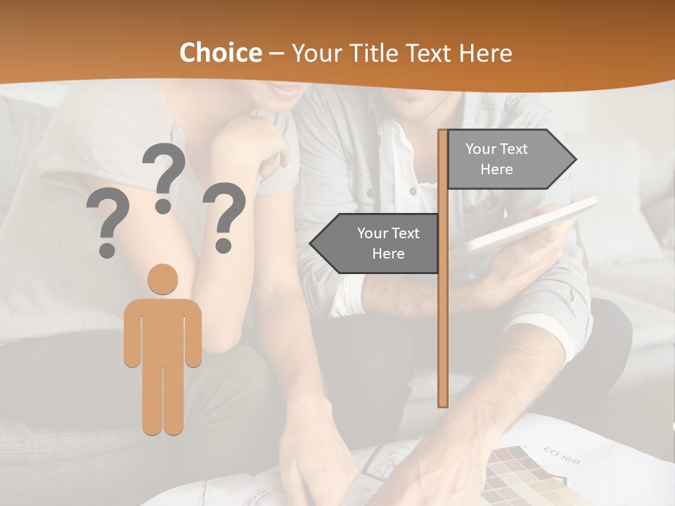 A Man And Woman Looking At Blueprints On A Table PowerPoint Template